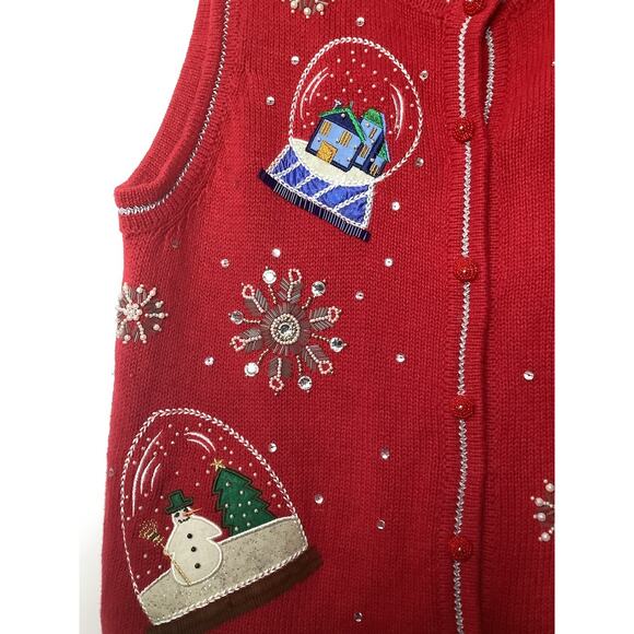 Vintage All Points Beaded Christmas Sweater Button Front Womens Sz Medium - Picture 4 of 9